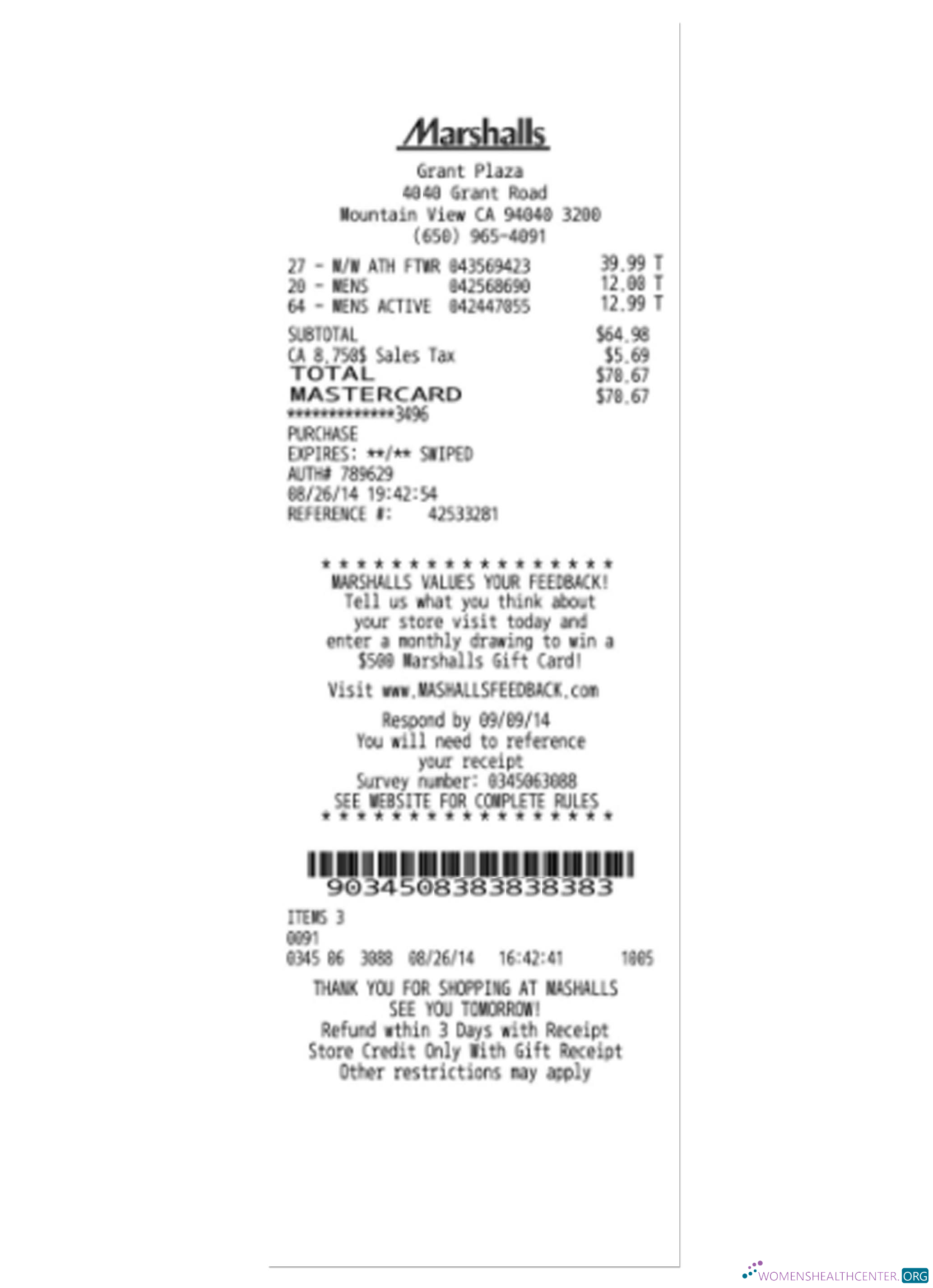 Download MARSHALLS payment receipt Photoshop template